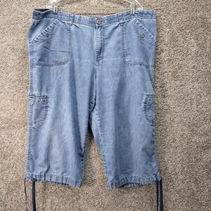 Gloria Vanderbilt Womens Plus Size 20W‎ Cargo Capri Jeans Light Wash Blue Denim